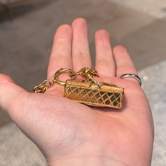 Chanel Vintage Gold Plated Bag Charm Triple Chains Necklace Belt - Picture 13 of 16